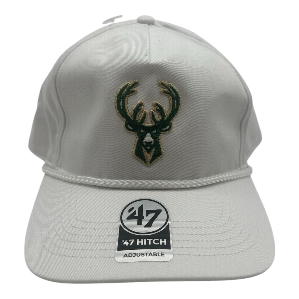 '47 Hitch Milwaukee Bucks Hat Cap White Snapback Adjustable Rope Logo Basketball